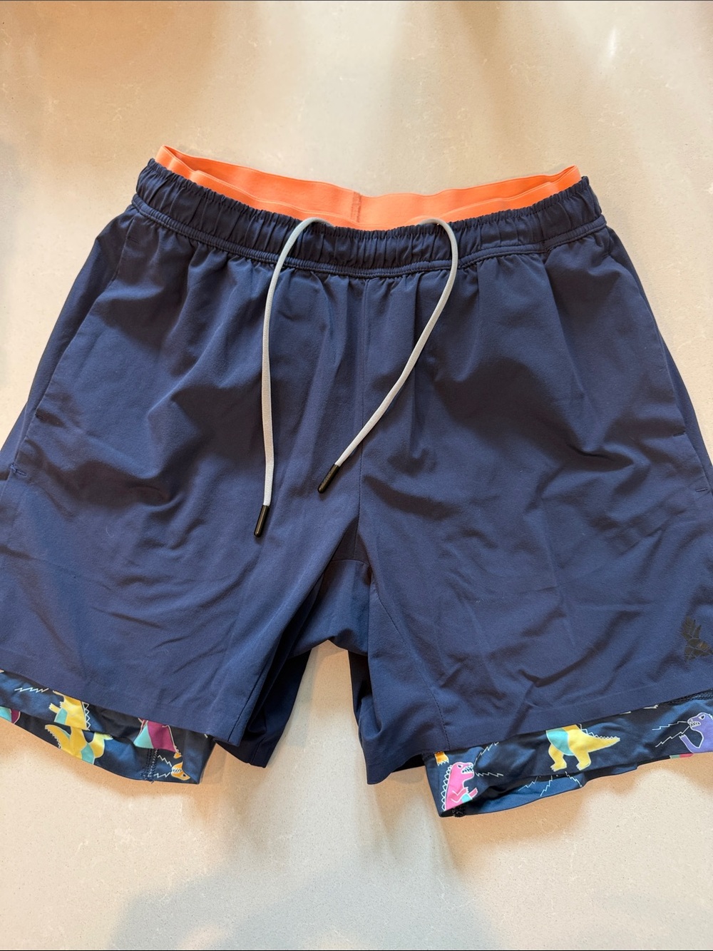 chubbies Navy Athletic Shorts with Orange Waistband